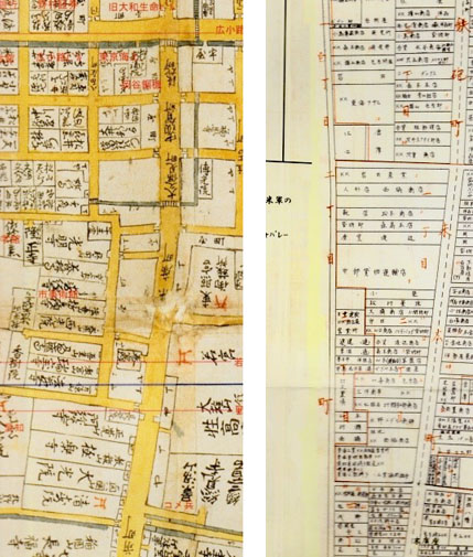地図１：宝暦12年名護屋路見大図より地図２：白川町・昭和34年左側はアメリカ村