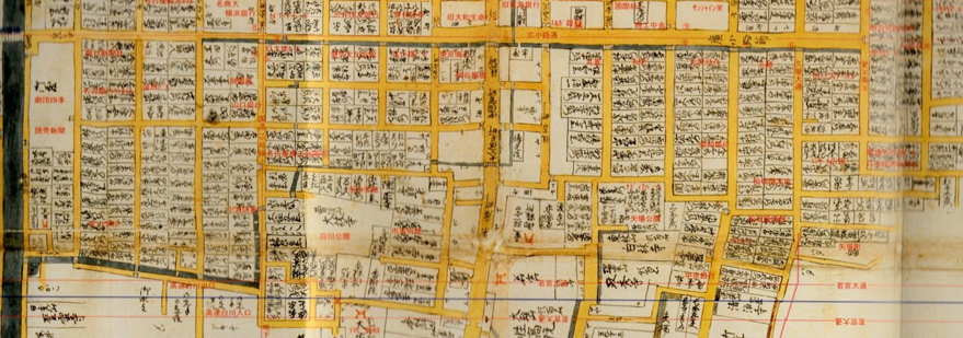 宝暦12年（1762年）名護屋路見大図：現在の栄1－5丁目　左端が堀川、右端が武平町界隈